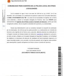 COMUNICADO PARA AGENTES DE POLICIA LOCAL DE OTRAS LOCALIDADES
