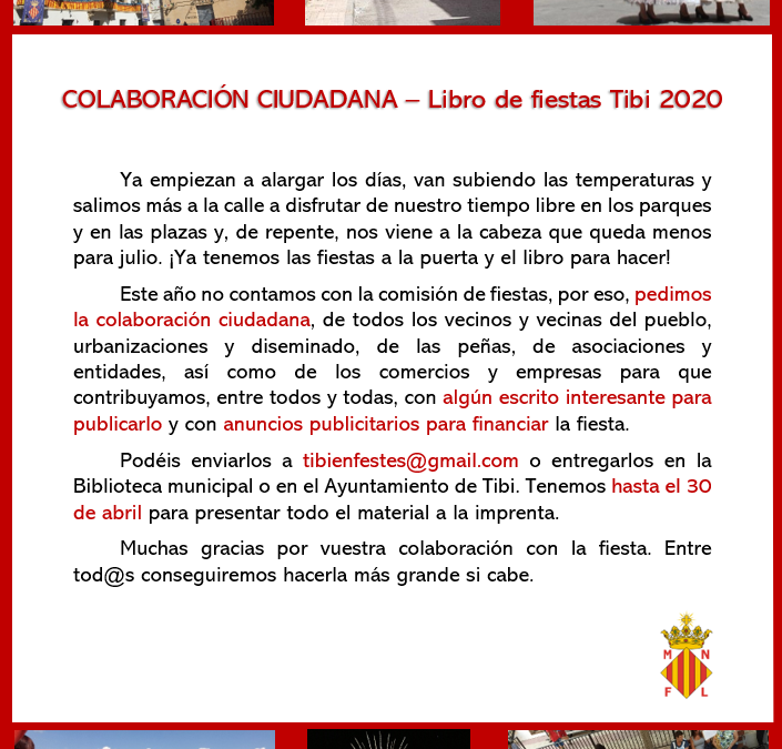 Col·laboració ciutadana – Llibre de festes Tibi 2020